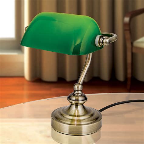 Zora Bankers Table Lamp Green Glass Lampshade Lightsie