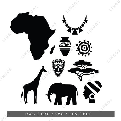 Africa Silhouettes With African Symbols And Animals