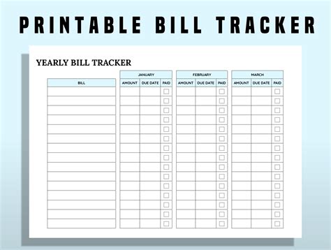 Bill Payment Tracker Printable Template Bill Payment Checklist Monthly