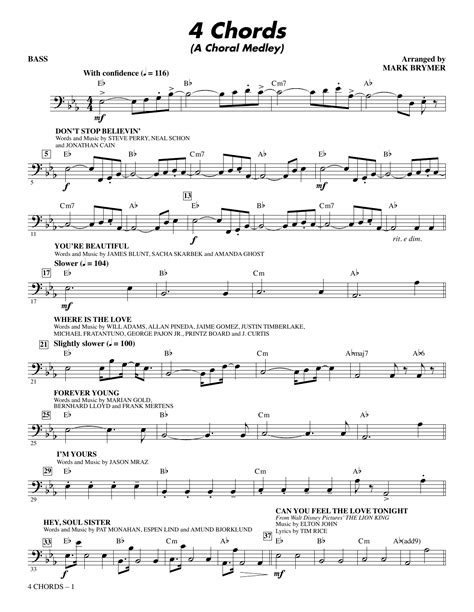 4 Chords A Choral Medley Bass At Stantons Sheet Music