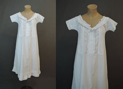 Antique White Cotton Nightgown Victorian 1800s 32 To 34 Inch Etsy