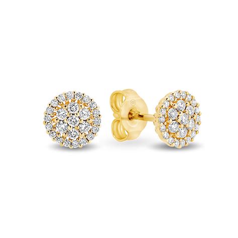 18k Yellow Gold Round Cluster Diamond Stud Earrings Small
