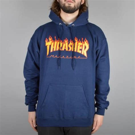 Thrasher Flames Hoodie Navy Skate Clothing From Native Skate Store Uk