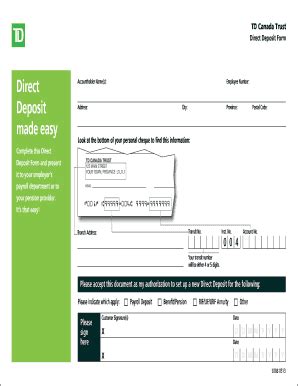 Direct deposits are a quick and secure way to get your payroll, pension, benefits or other funds deposited automatically into your account. if i deposit a check on friday when will it clear td bank - Edit & Fill Out, Download Printable ...