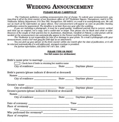 Wedding Announcement Template 10 Free Word Pdf Documents Download