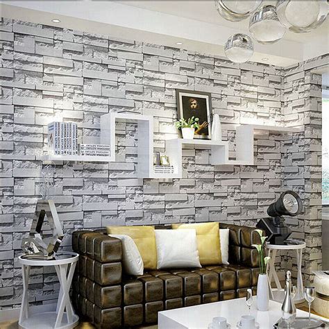 Slate Light Grey Wallpaper Realistic Stone Brick 3d Effect Textured