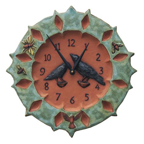 Ravens And Crows Ceramic Art Rustic Wall Clock Artist Made Original