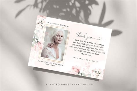Funeral Thank You Card Template Blush Pink Flowers Thank You Etsy