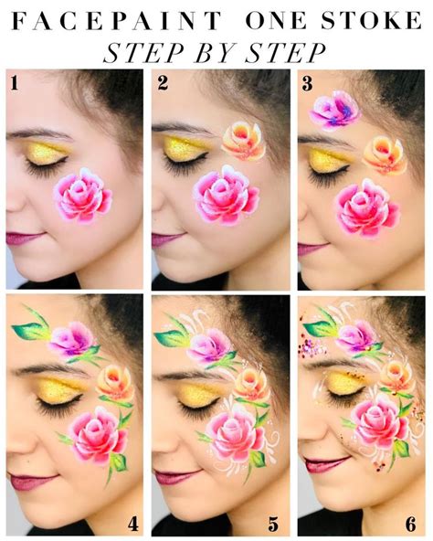 One Stroke Roses Step By Step Face Painting Easy Face Painting Face