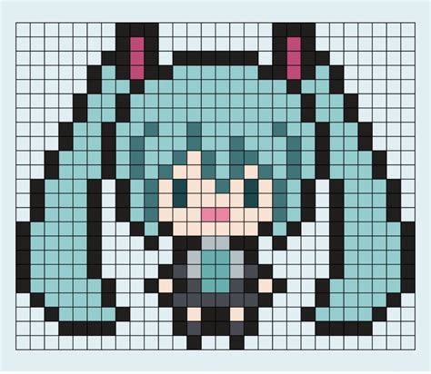 Miku Pixel Grid In 2022 Undertale Pixel Art Pixel Art Grid Pixel Art