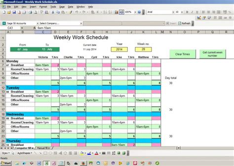 Weekly Work Schedule Excel Spreadsheet Sourcecodester
