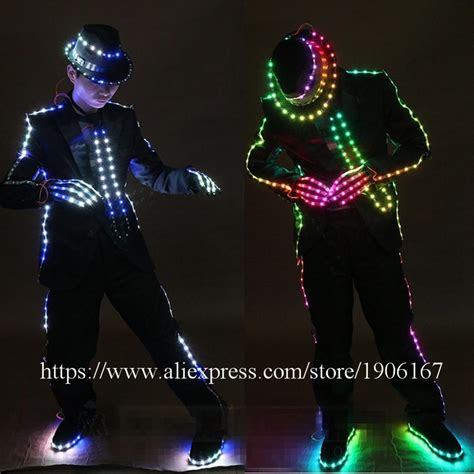 Led Luminous Costume For Men Clothing Light Up Mj Style Suits Dance Wear With Led Hat Led Shoes
