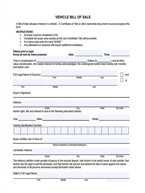 Free 7 Generic Bill Of Sale Forms In Pdf