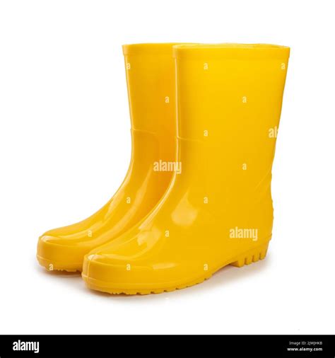 Yellow Rubber Boots Isolated On White Background Stock Photo Alamy