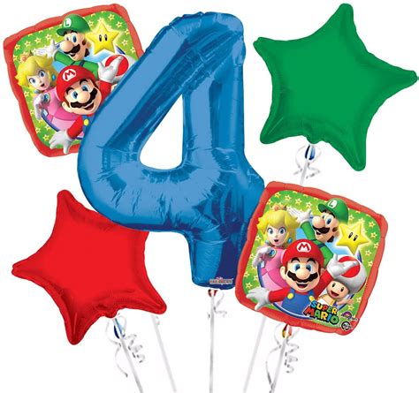 Super Mario Balloon Bouquet 4th Birthday 5 Pcs Party Supplies 1