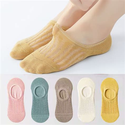 5pair Women Invisible Boat Socks Summer Mujer Silicone Non Slip