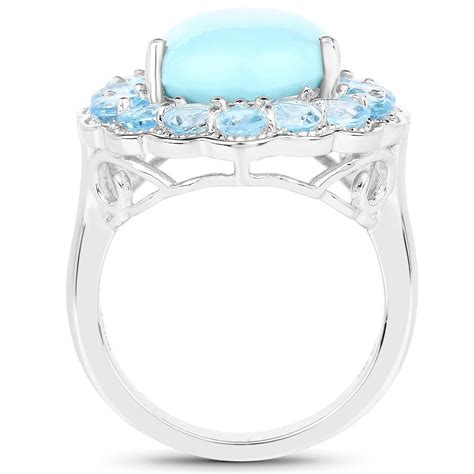 Genuine Pears Turquoise And Swiss Blue Topaz Ring In Sterling Silver