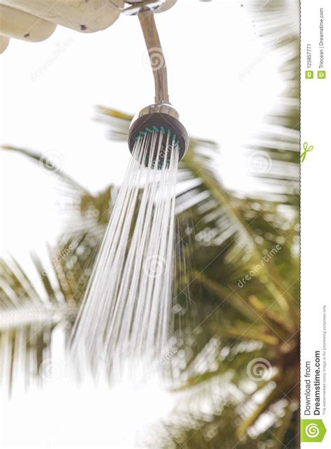 Outdoor Shower Under Palm Trees Stock Image Image Of