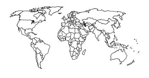 Black And White World Map With Continents Map Of Worl
