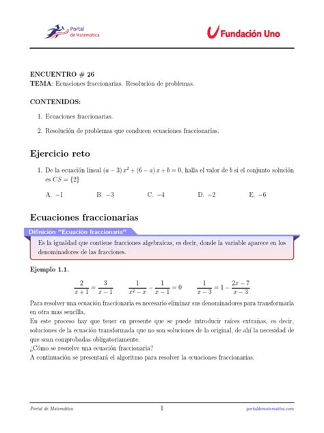 26 Ecuaciones Fraccionarias Pdf Ecuaciones Aritmética