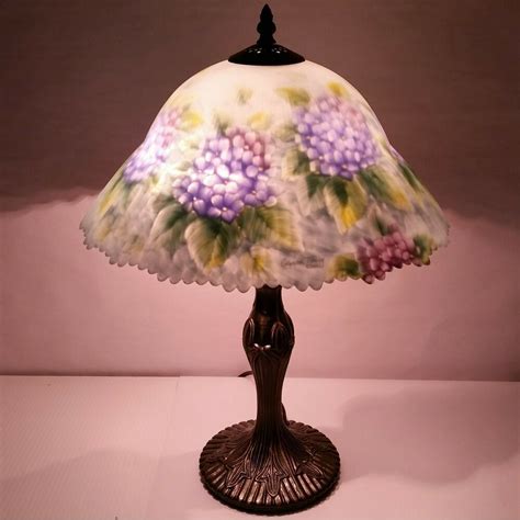Tiffany Lamp Glynda Turley Reverse Painted Glass Floral Table Lamp Art