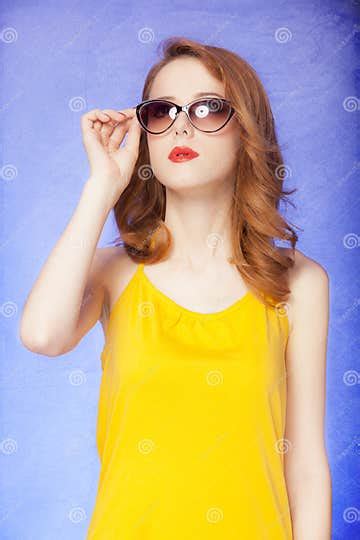 American Redhead Girl In Sunglasses Stock Image Image Of American