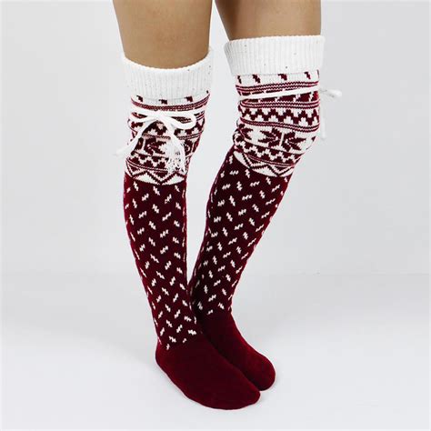 Women Knitted High Over Knee Socks Warm Winter Long Socks Christmas Stockings Womens Clothing
