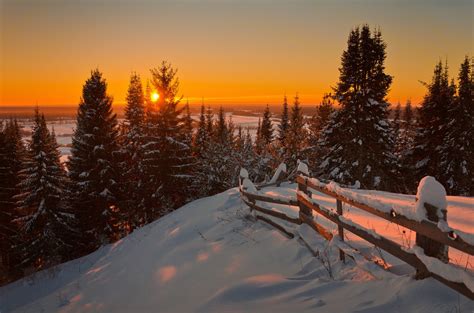 793678 Forests Winter Sunrises And Sunsets Fence Snow Rare