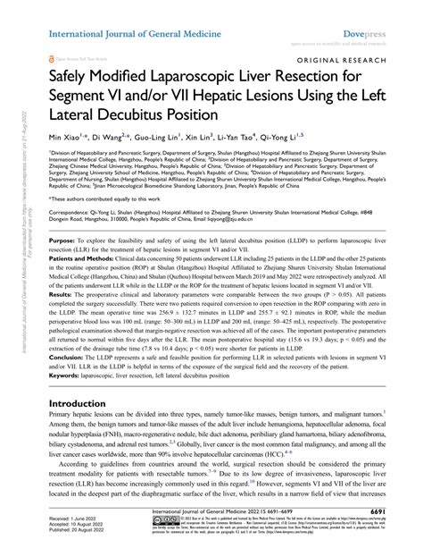 Pdf Safely Modified Laparoscopic Liver Resection For Segment Vi And