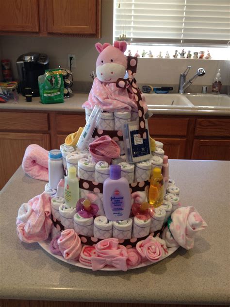 Baby Girl Diaper Cake Baby Shower Baskets Baby Shower Crafts Baby