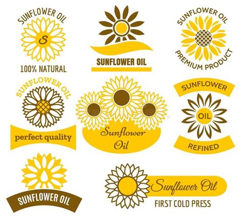 Sunflower Oil Logo Set Vector Sunflowers Sun Field Plants Labels And