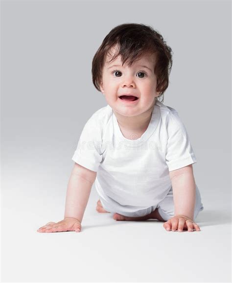 Happy Crawling Baby Side View Stock Photo Image Of Months Innocent