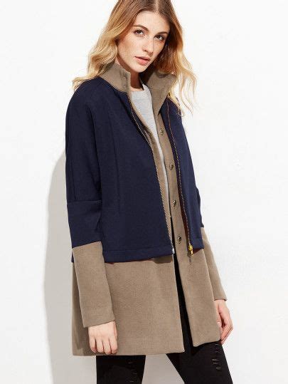 Shein Color Block Stand Collar 2 In 1 Coat Color Block Coats Coats