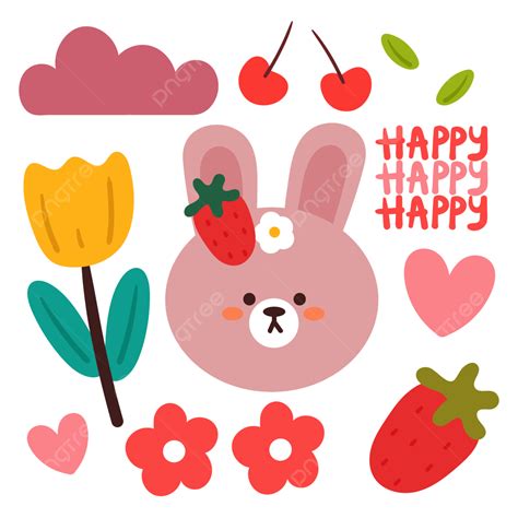 Rabbit Cartoon And Cute Element Sticker Set Vector Bunny Rabbit Cute