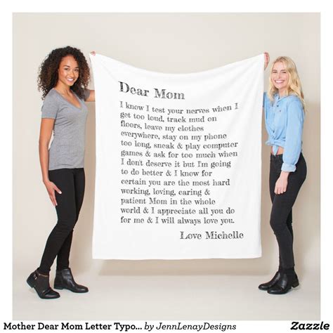 Mother Dear Mom Letter Typography Personalized Fleece Blanket Zazzle