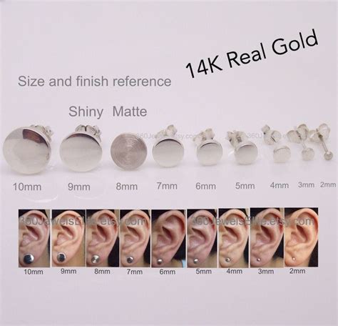Men S Stud Earrings In 14K White Gold Flat Disc Stud Etsy Gauged