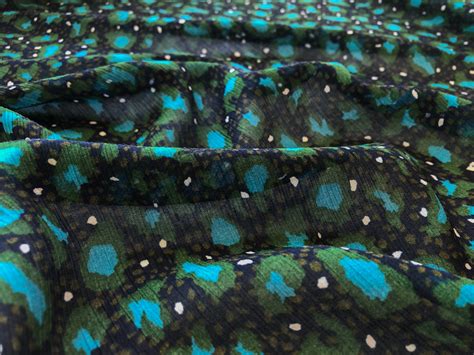 Italian Viscosesilk Crinkle Chiffon Turquoise Leopard Print