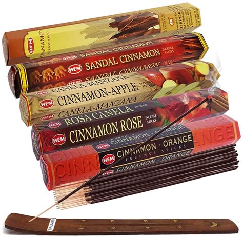 hem incense sticks variety pack 8 and incense stick holder bundle with 5 cinnamon based