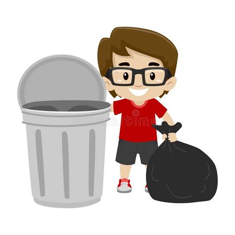Vector Illustration Of A Little Boy Throwing The Garbage Bag In The
