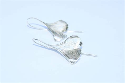 Ginkgo Leaf Earrings 925 Sterling Silver Earrings Dangle Etsy