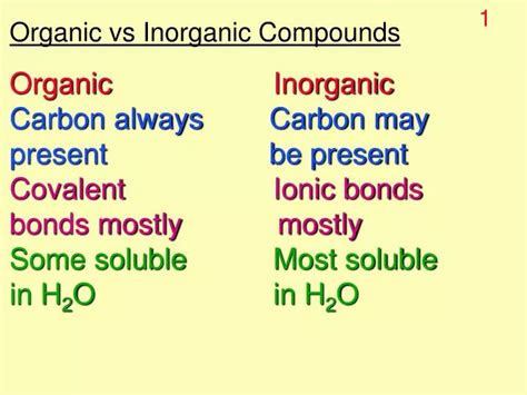 Ppt Organic Vs Inorganic Compounds Organic Inorganic Carbon Always