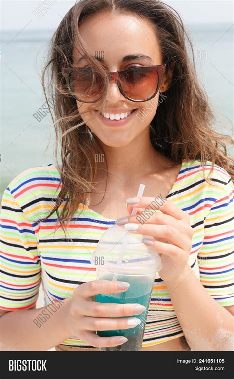 Beach Woman Drinking Image And Photo Free Trial Bigstock