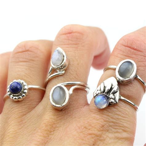 Grey Moonstone Sterling Silver Ring By Amelia May
