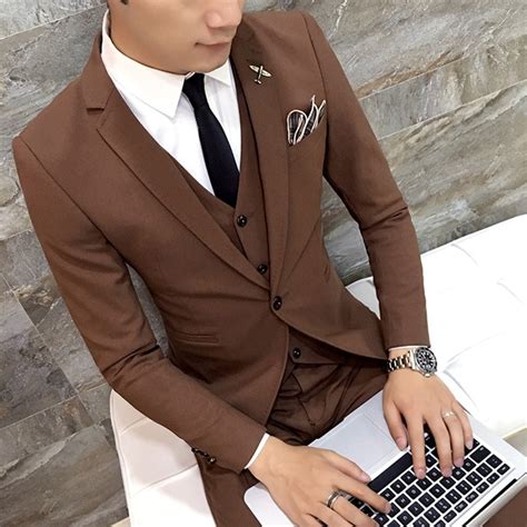 Buy Brown Men Suits 2017 Slim Fit Style 3 Pieces Set