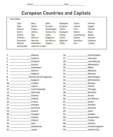 European Countries And Capitals Homeschool Printable Etsy