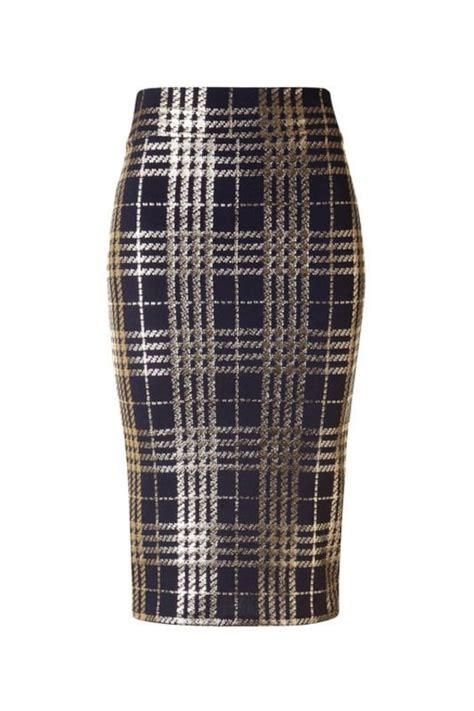 Plaid Metallic Pencil Skirt Blue Size Large Only Red S M L