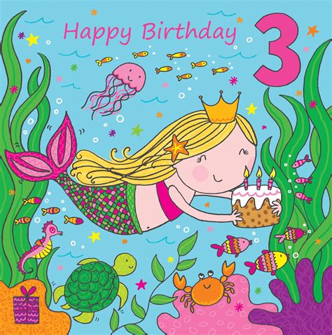 Twizler Rd Birthday Card For Girl With Cute Mermaid Glitter Three Hot Sex Picture