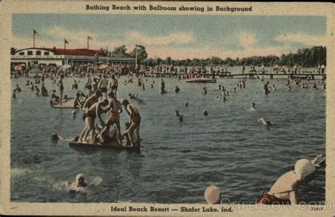 Lake Shafer Bathing Beach With Ballroom Showing In Background Monticello IN