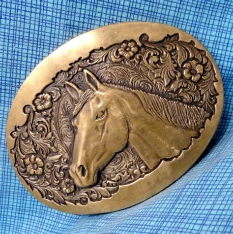 Horse Belt Buckle Award Design Medals Western Solid Brass Vintage 70s