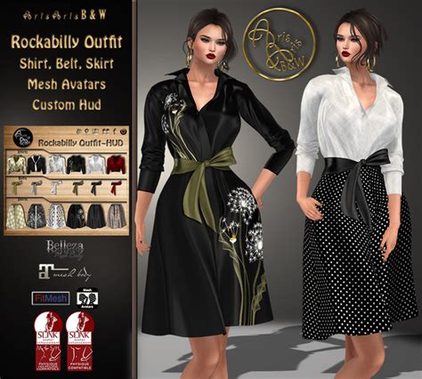 Second Life Marketplace Arisarisbandw~rockabilly Outfit~complete Hud